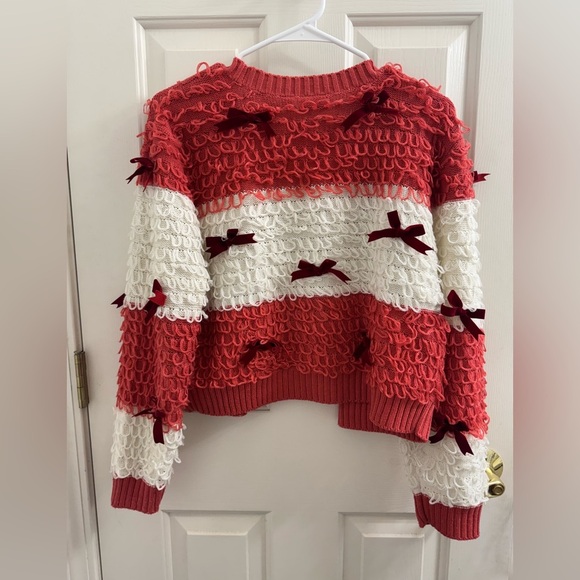 Mighty Fine Open front cropped cardigan 
Striped Cardigan with Scarlet Bows, M - Picture 8 of 10